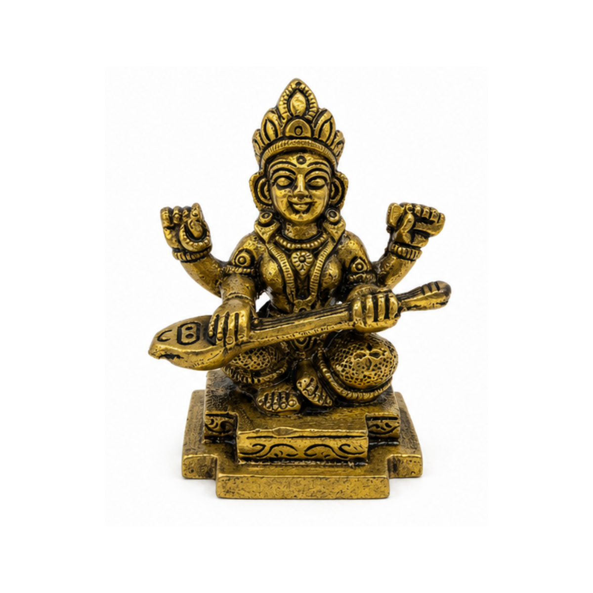 Brass Goddess Saraswati Idol | Maa Saraswati Veena Statue | Saraswati Devi Murti