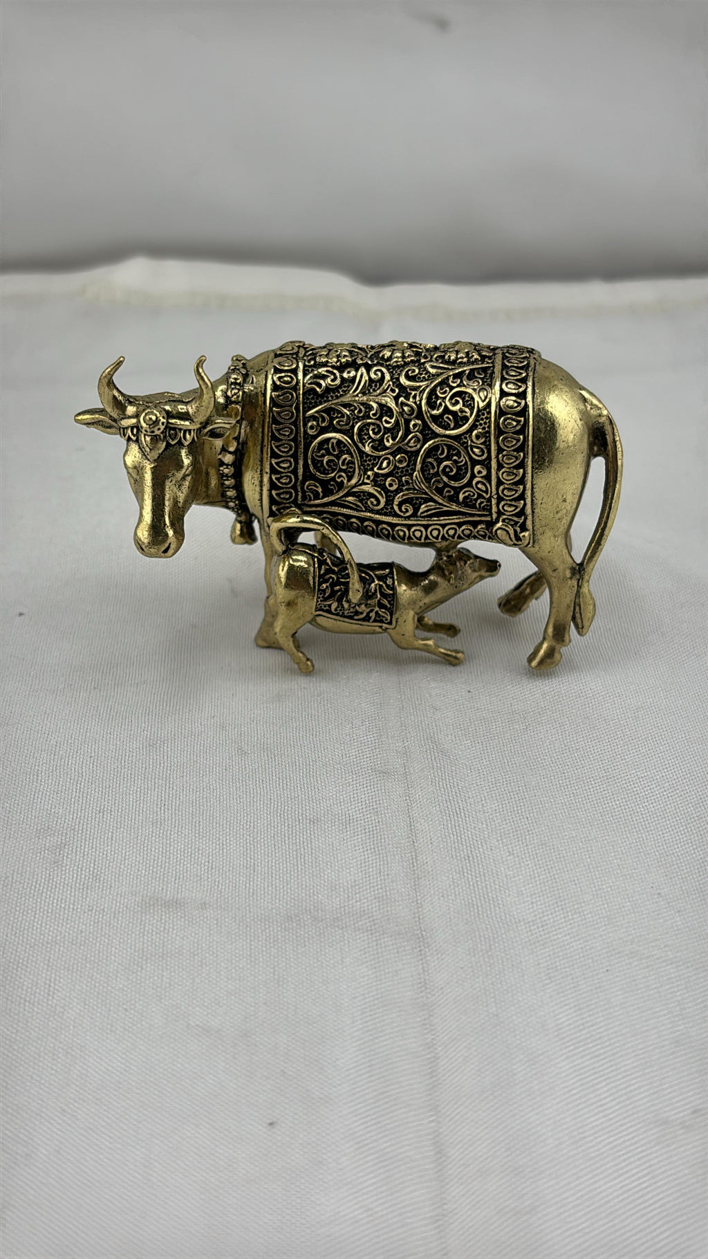 Panchaloha Kamadhenu Idol | Panchadhatu Cow and Calf Murti | Panchalogam Gau Mata Statue