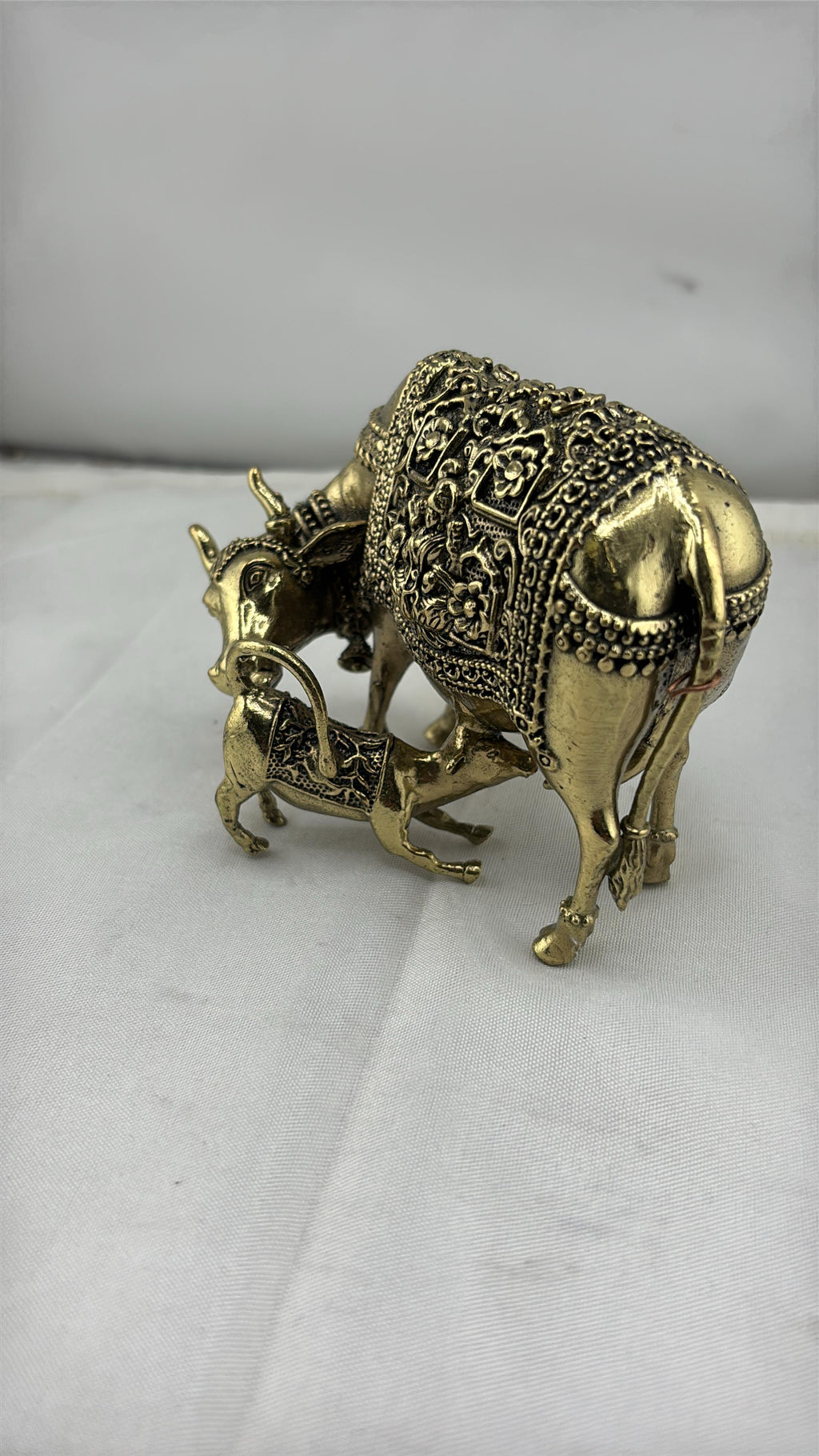 Panchaloha Kamadhenu Idol | Panchadhatu Cow and Calf Murti | Panchalogam Gau Mata Statue