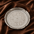 Silver Plate with Flower Design | Decorative Silver Puja Plate