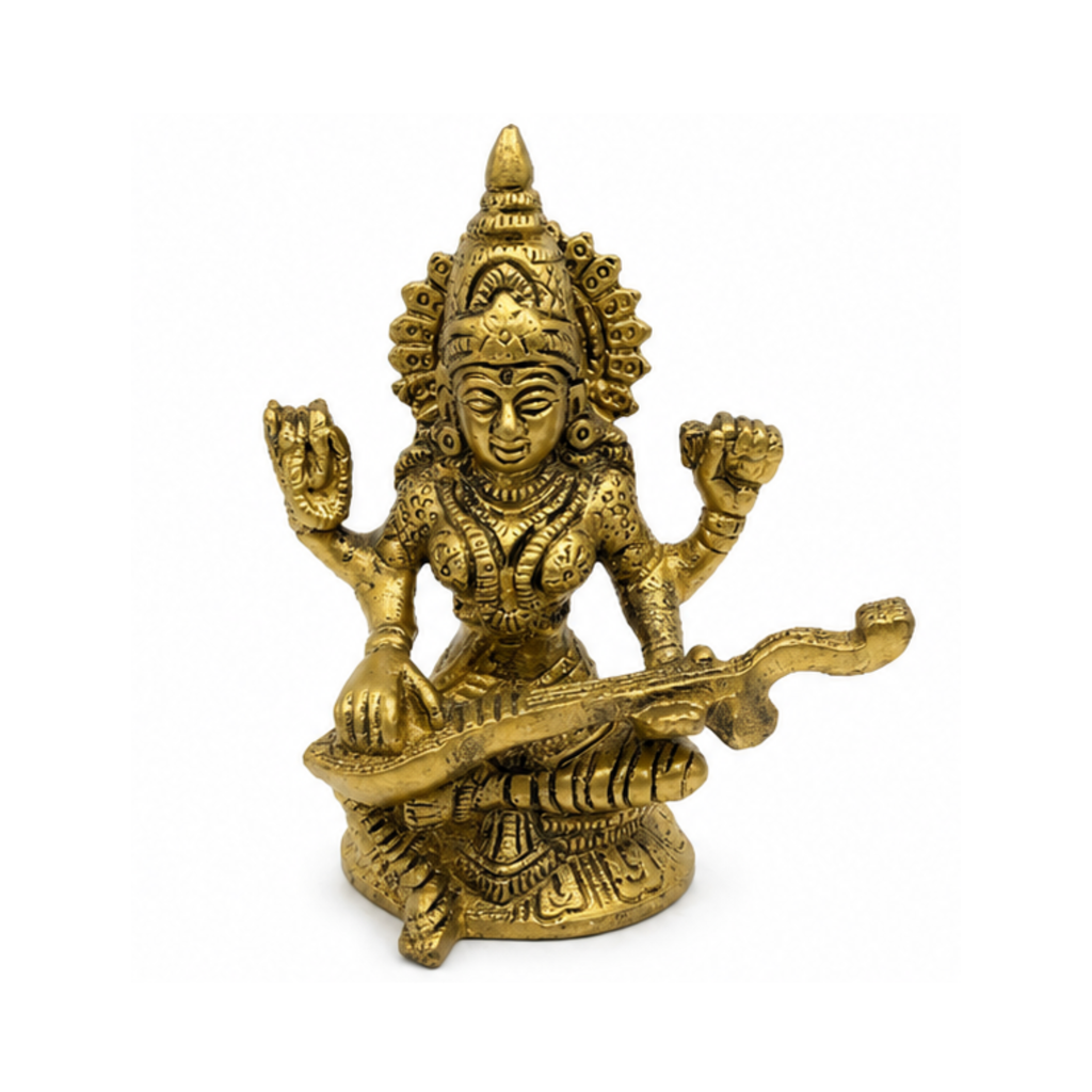 Brass Goddess Saraswati Idol | Maa Saraswati Veena Statue | Saraswati Devi Murti