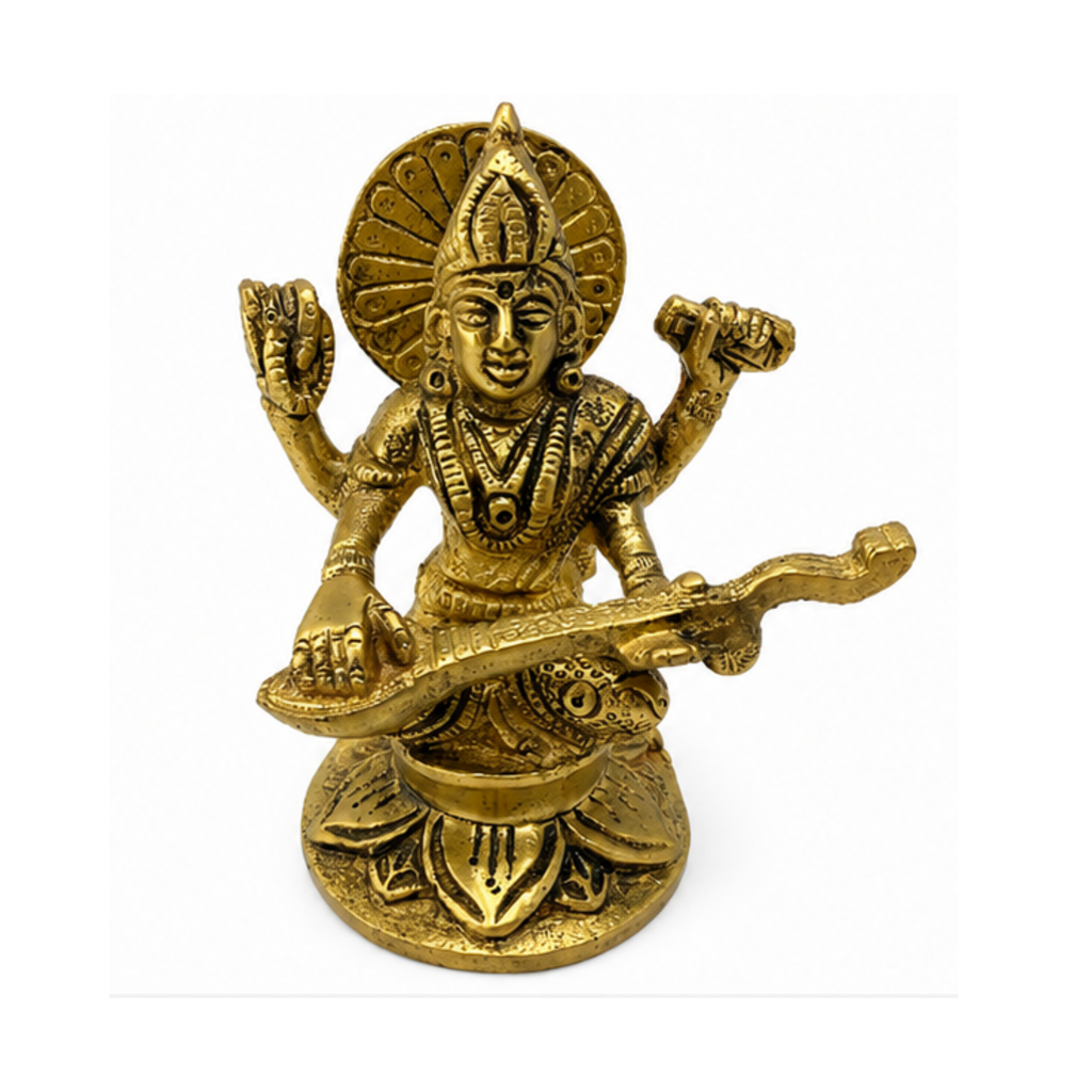 Brass Goddess Saraswati Idol | Maa Saraswati Veena Statue | Saraswati Devi Murti