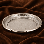 Silver Plate with Flower Design | Decorative Silver Puja Plate
