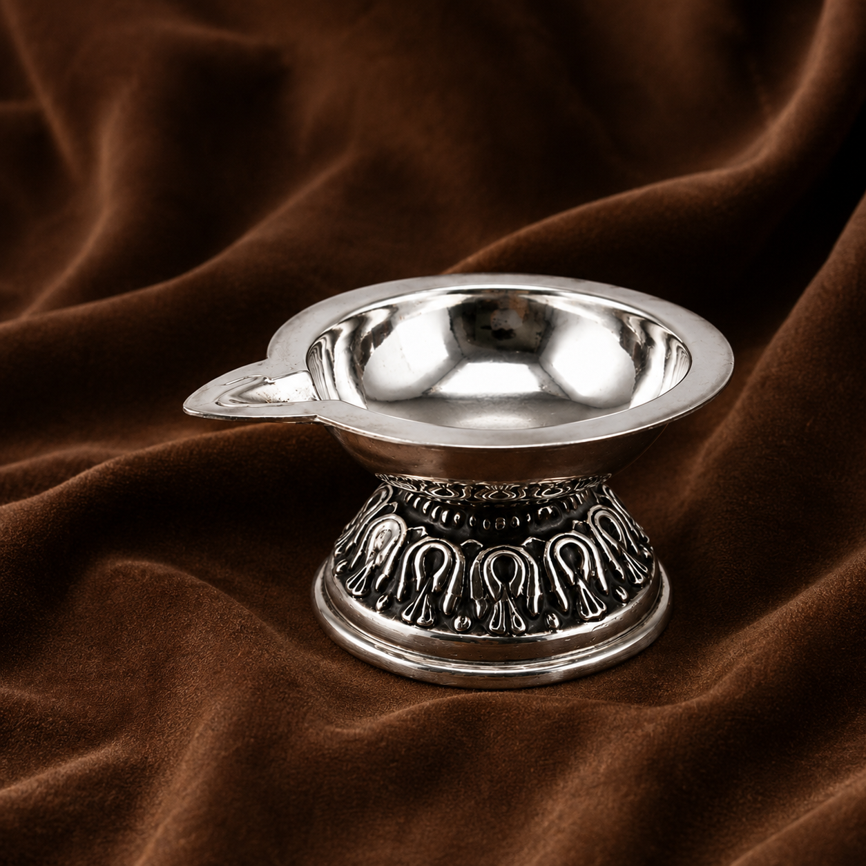 Pure Silver Everyday Puja Diya | Traditional Oil Lamp for Home Temple