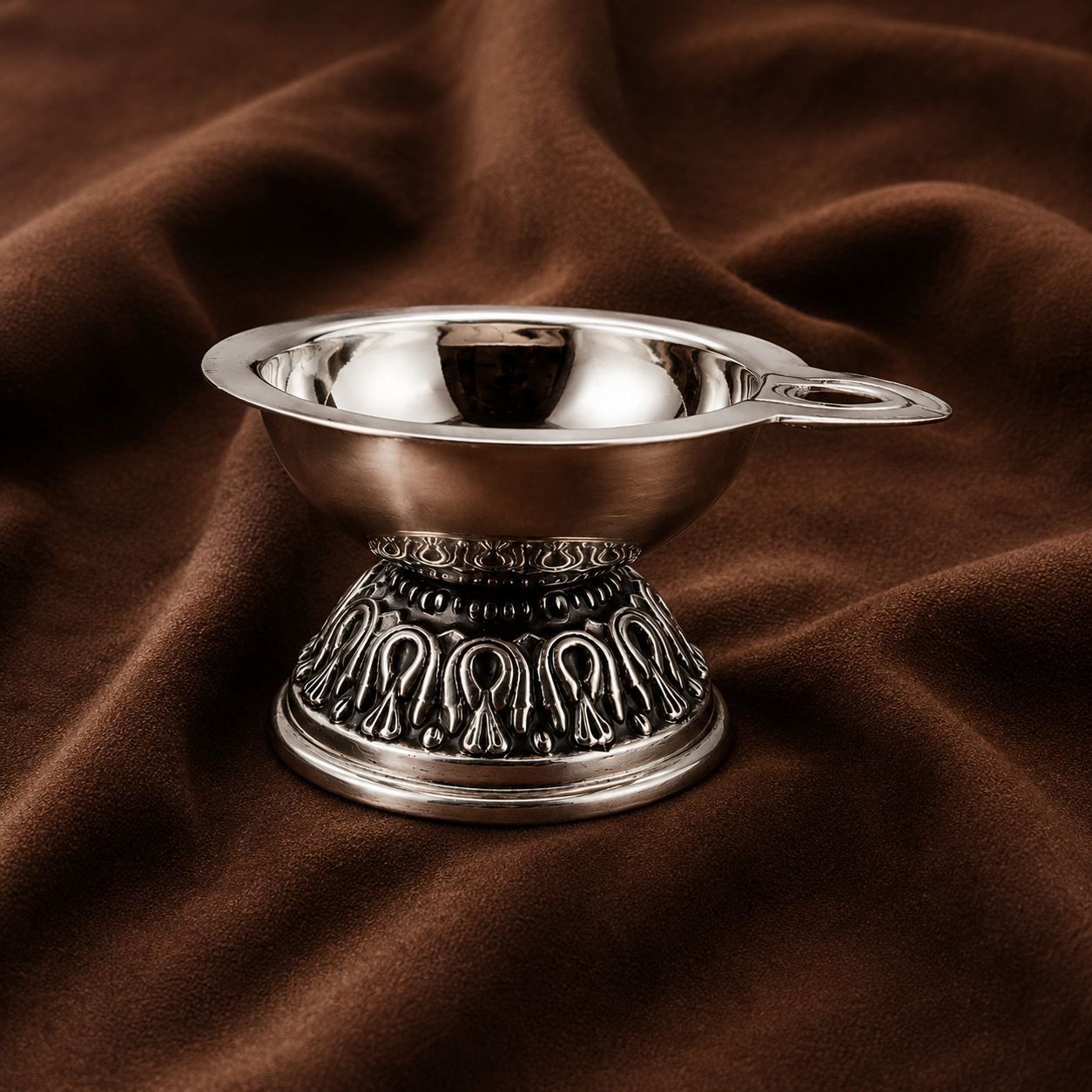 Pure Silver Everyday Puja Diya | Traditional Oil Lamp for Home Temple