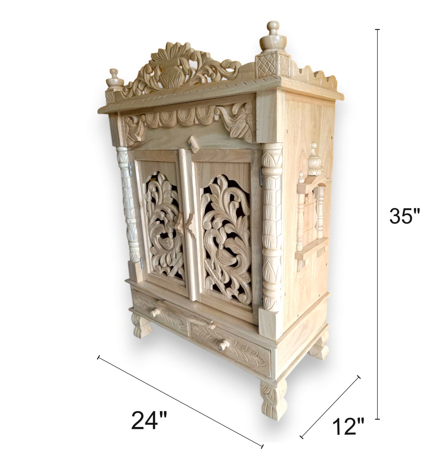 Sawan Wood Pooja Temple with Door and Storage Box | Foldable wooden mandir/mandap | 24 X 12 X 35 inch