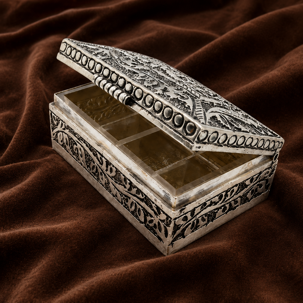 Silver Rectangular Storage Box | Pure Silver Decorative Puja Dabba Container