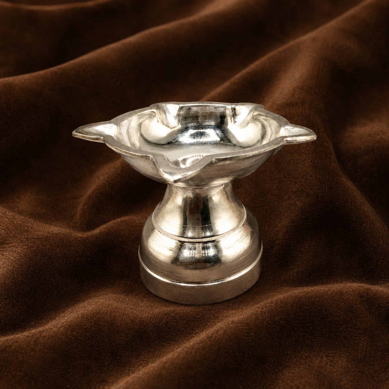 Pure Silver Lotus Pedestal Diya | 999 Fine Silver Puja Oil Lamp