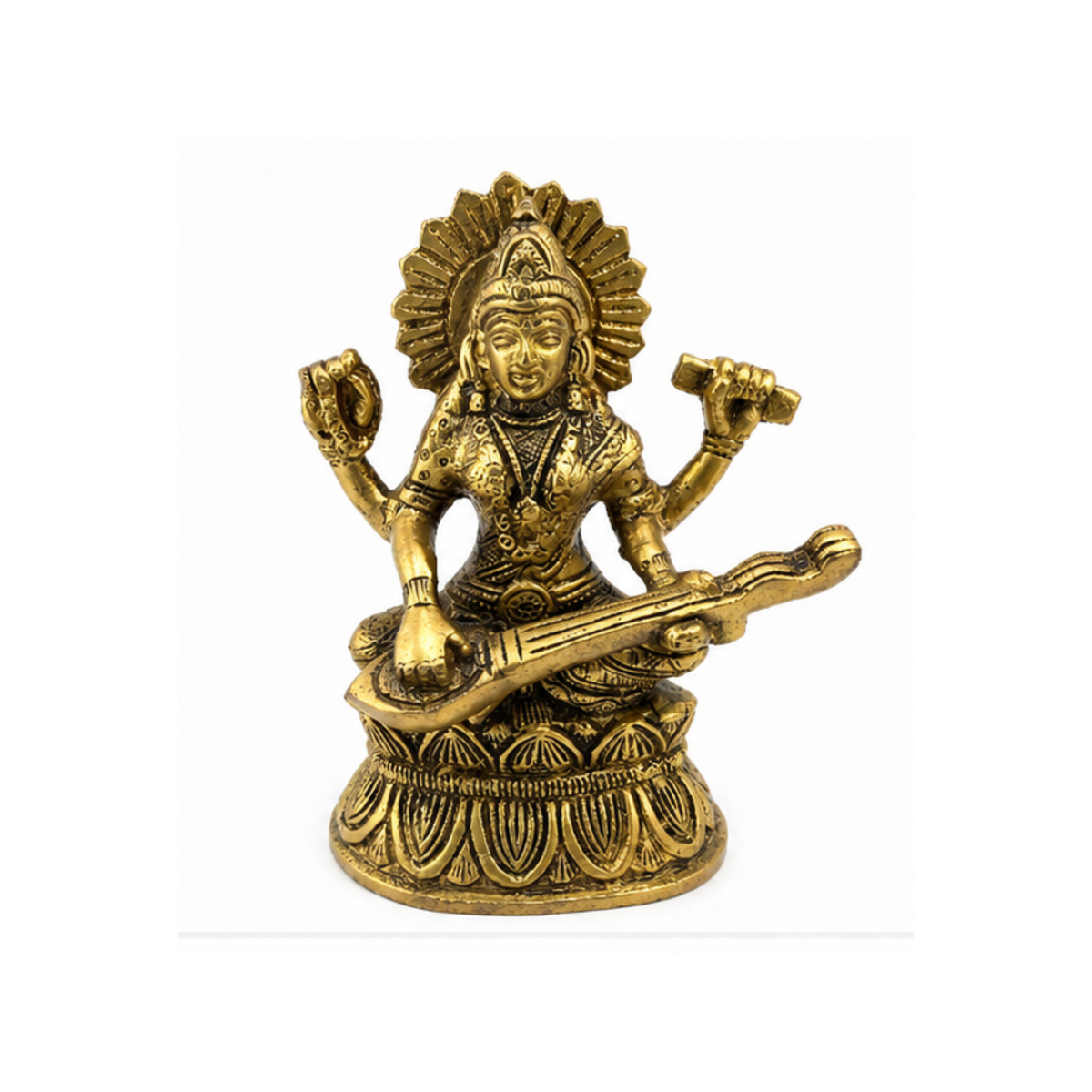 Brass Goddess Saraswati Idol | Maa Saraswati Veena Statue | Saraswati Devi Murti
