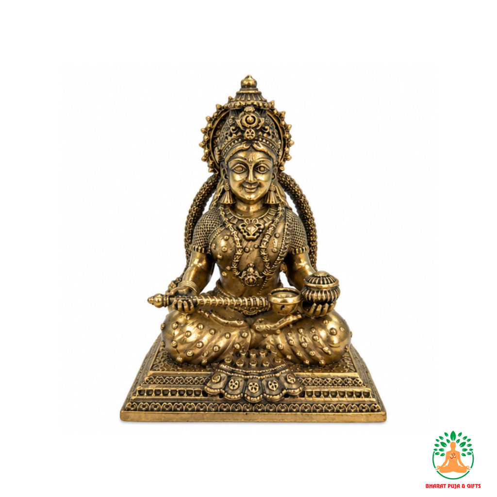 Annapurna Mata Idol – Antique Gold Tone Hindu Goddess Statue for Puja