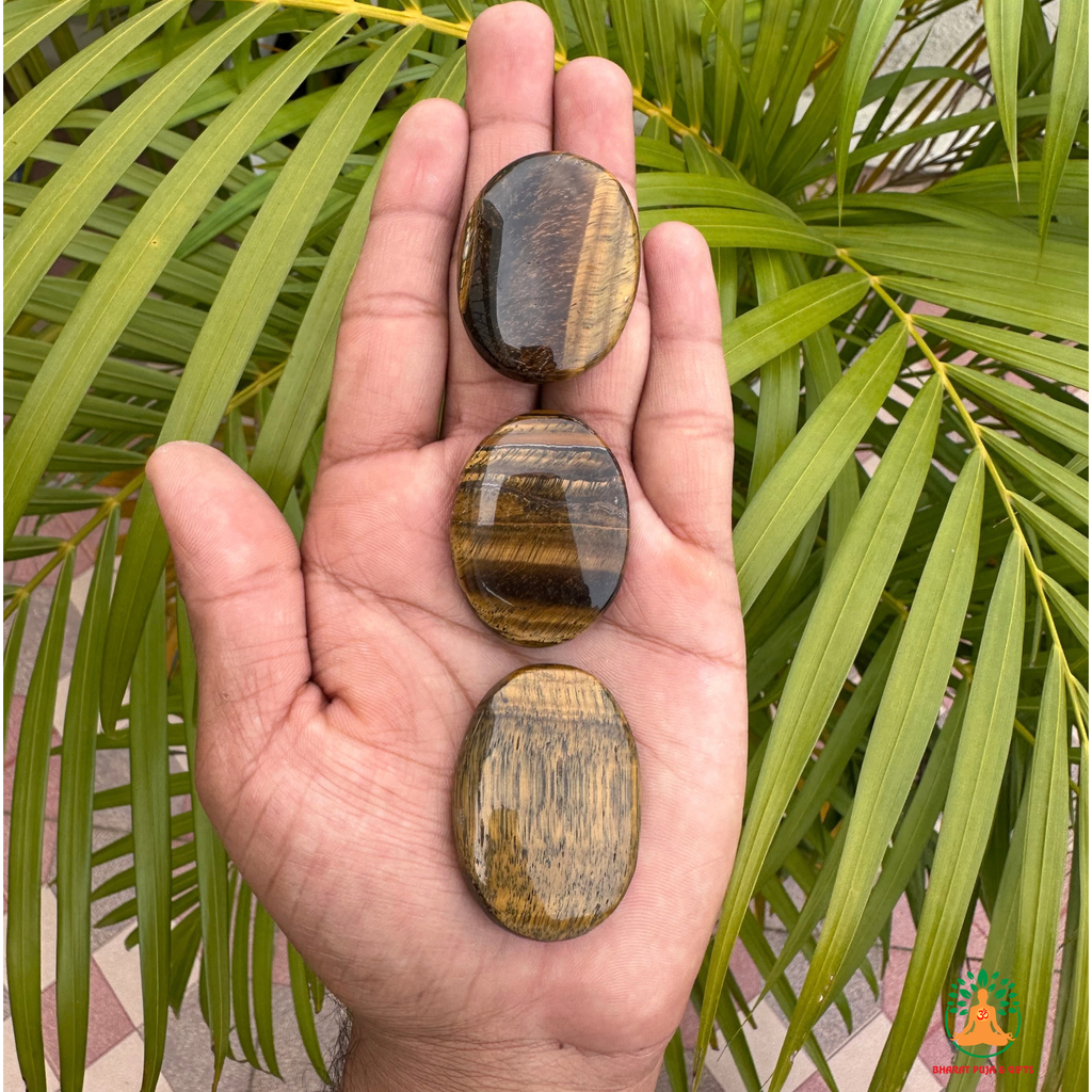 Tiger Eye Palmstone Set of 3 | Natural Golden Brown Tiger Eye Stones | Polished Oval Palm Stones | Confidence & Focus Crystal | Tiger Eye Worry Stone