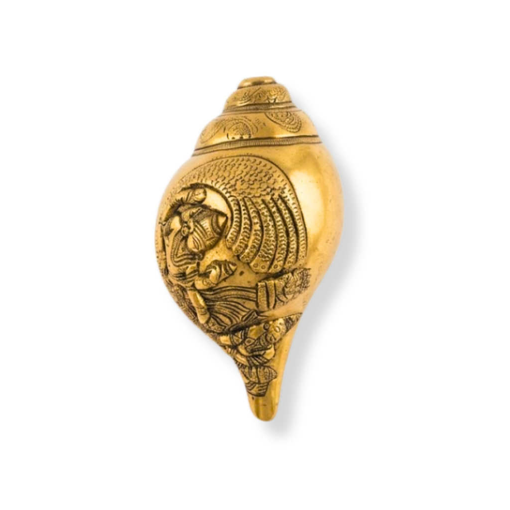 Brass Shankh | Decorative Brass Conch Shell with Lord Vishnu Design