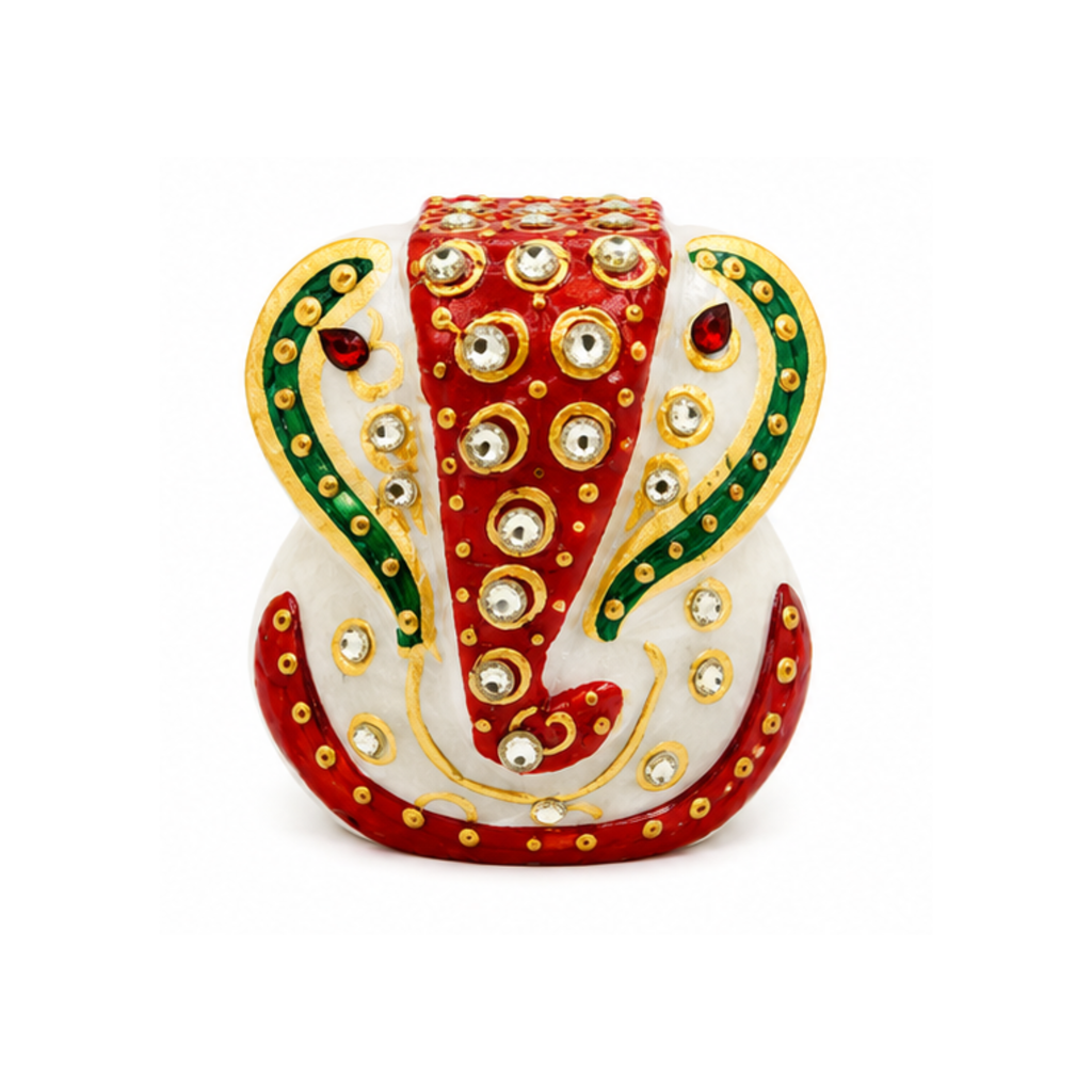 Marble Ganesha Idol | Decorative Stone Ganesha Murti | Ganpati Statue for Car Dash Home Decor