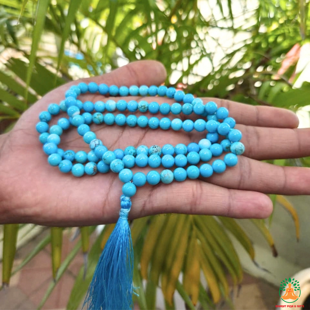 Natural Turquoise Beaded Necklace 6mm | 13 Inch Blue Gemstone Mala | Meditation & Yoga Necklace | Crystal Mala | Spiritual Jewelry