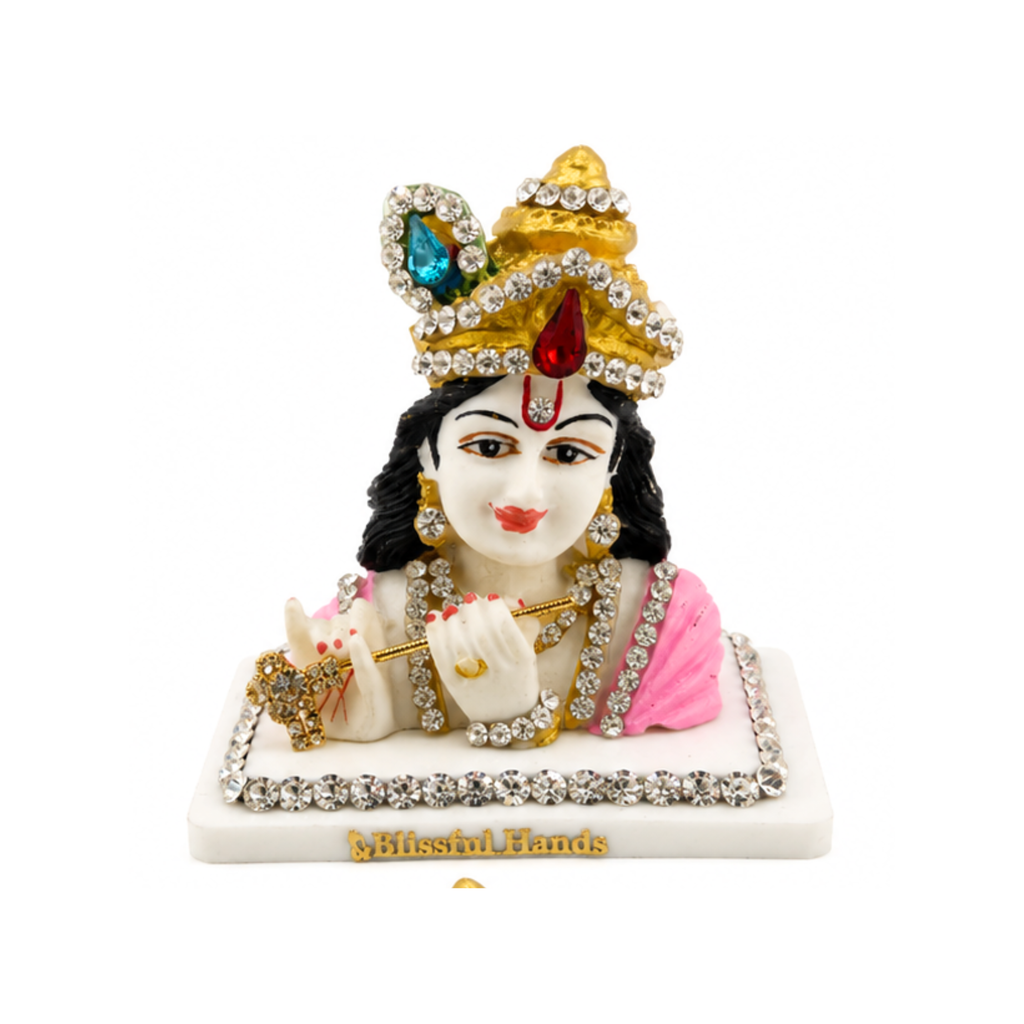 Krishna Face Idol | Lord Krishna Statue for Car Dashboard | Blissful Hands Krishna Statue