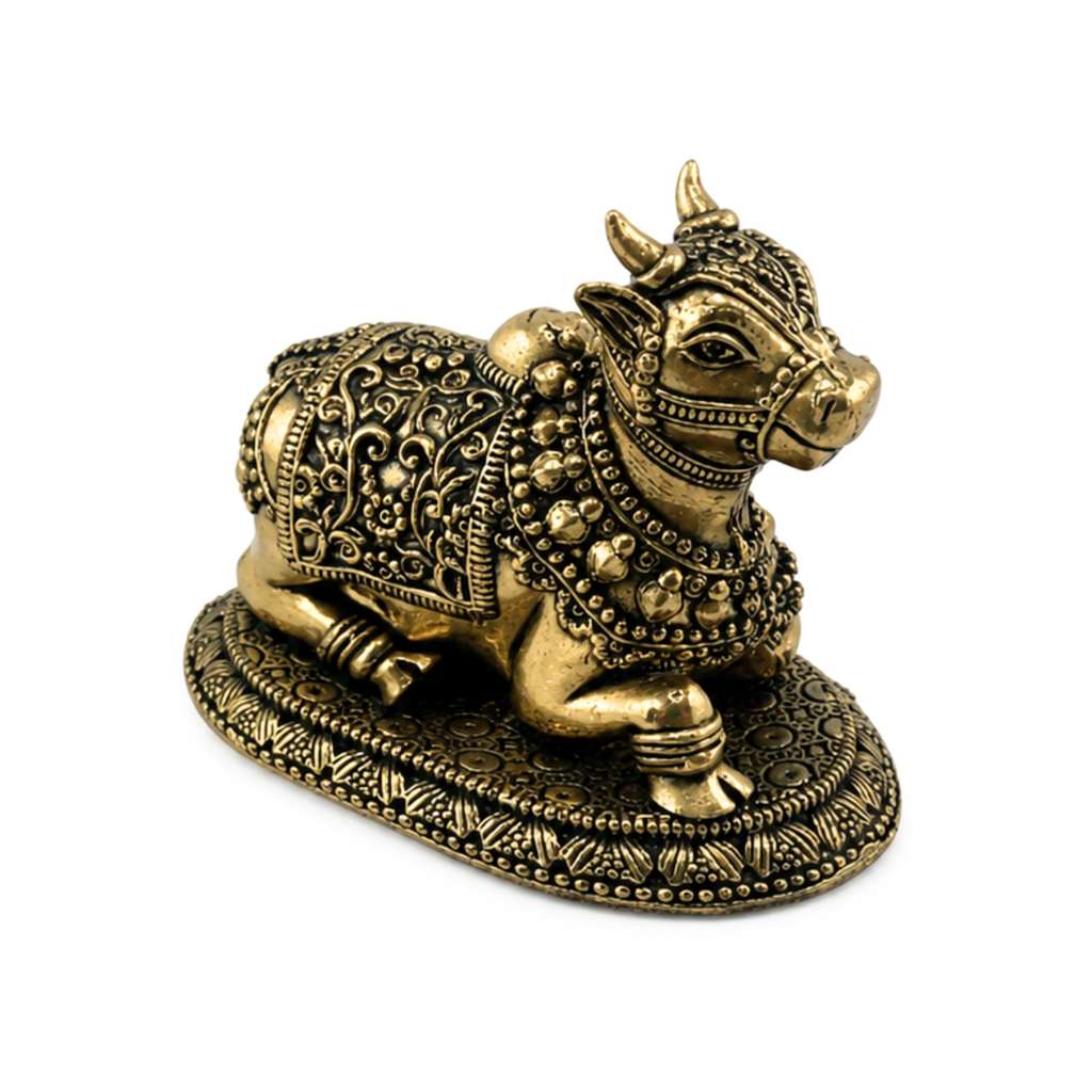 Panchaloha Decorative Nandi Bull Idol | Panchdhatu Nandi Murti | Panchalogam Sacred Bull of Lord Shiva