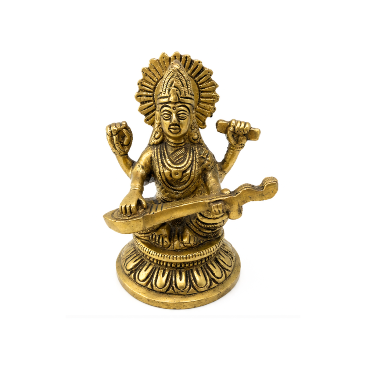 Brass Goddess Saraswati Idol | Maa Saraswati Statue for Puja, Home Decor & Gifts | Saraswati Devi Murti