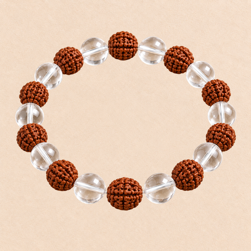 Rudraksha Sphatik Bracelet | Rudraksha & Clear Quartz Bracelet | Spiritual Meditation Jewelry | Prayer Bracelet | Natural Rudraksha Jewelry Gift