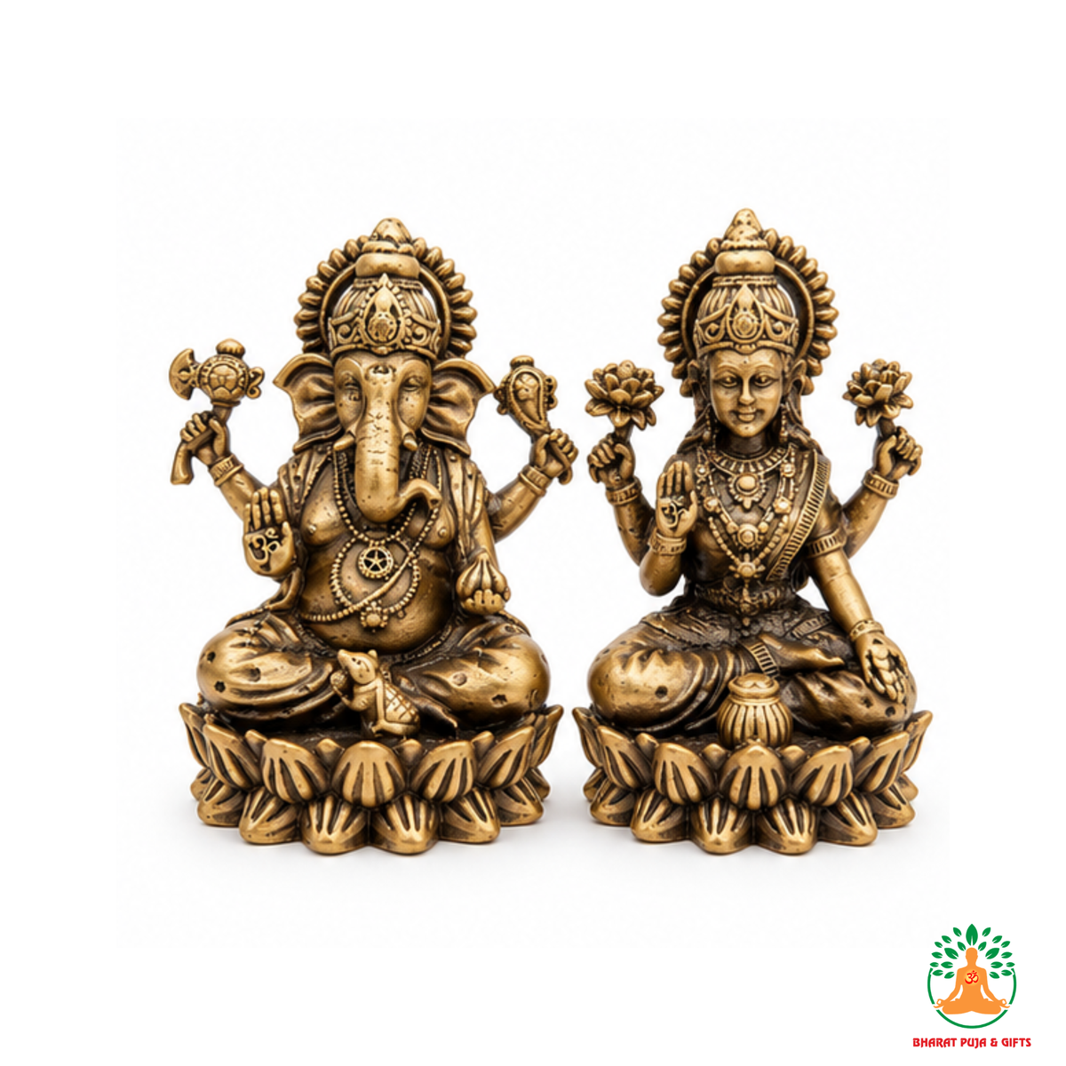 Brass Lakshmi Ganesha Idol Set – Hindu God Statues for Puja & Home Temple