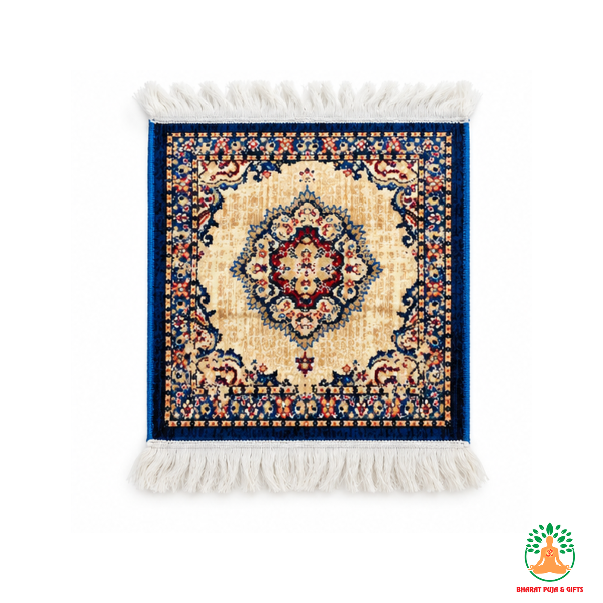 Traditional Persian-Style Floral Medallion Mat with Fringe