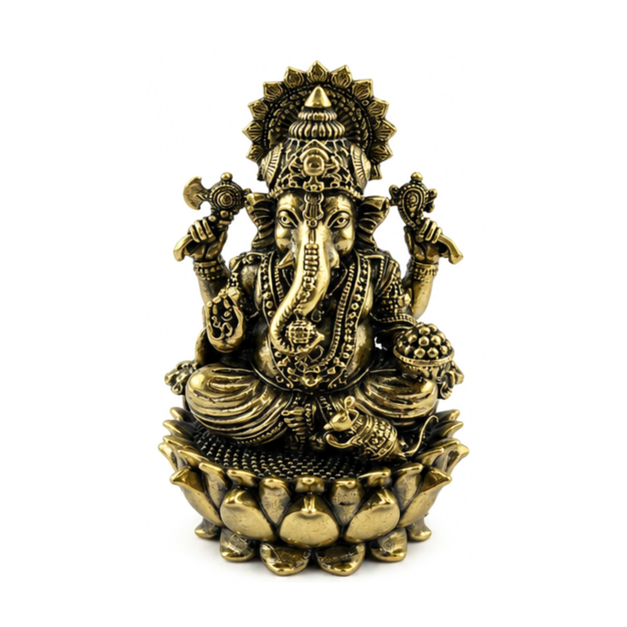 Panchadhatu Ganesha Idol with Mushak Sitting on Kamal | Panchalogam Ganesha Statue | Panchalogam Ganapati with Mouse Murti