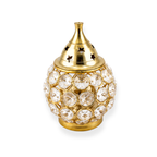 Brass Diya with Round Gem Cover | Decorative Crystal Brass Oil Lamp