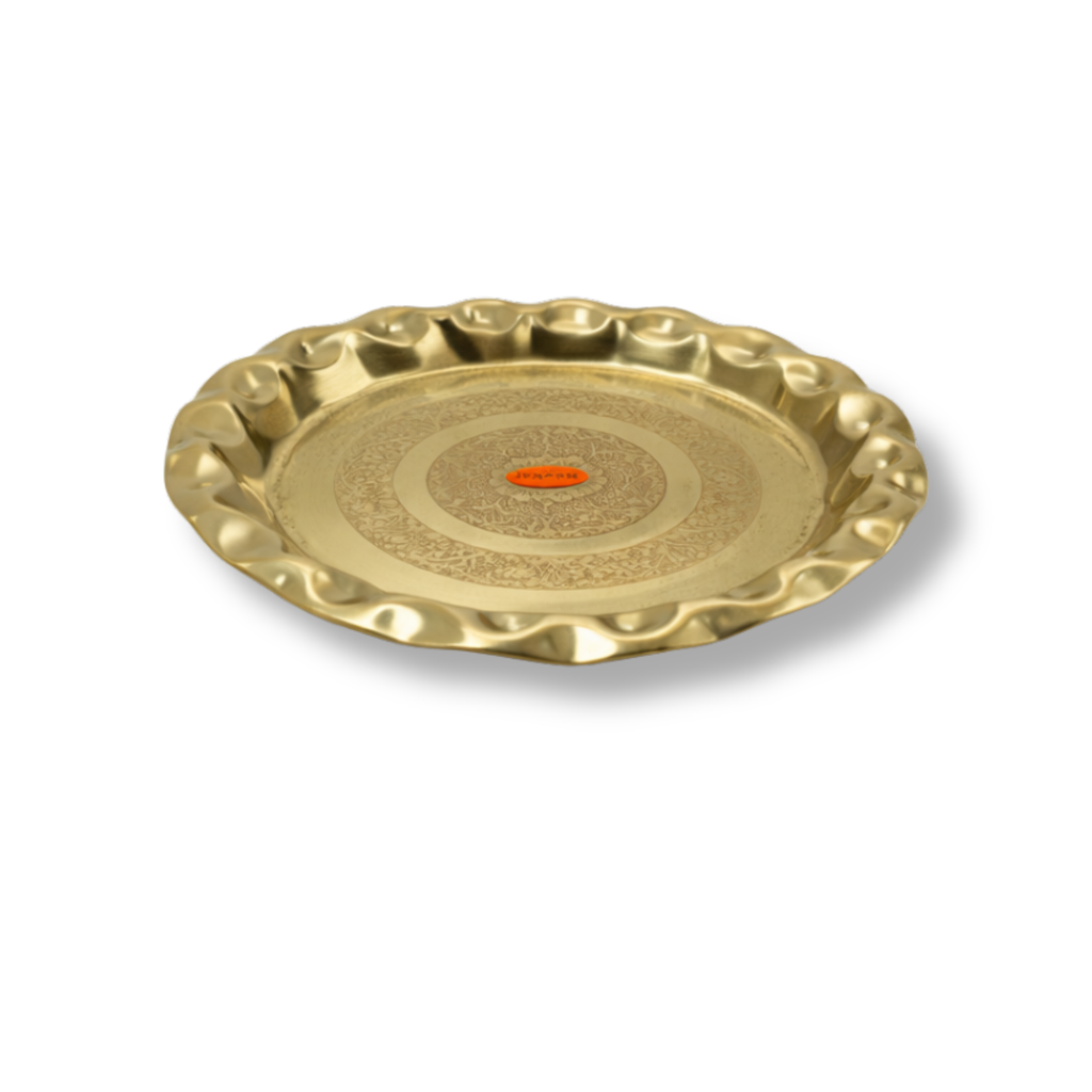 Brass Design Thali 8 inch | Brass Puja Plate