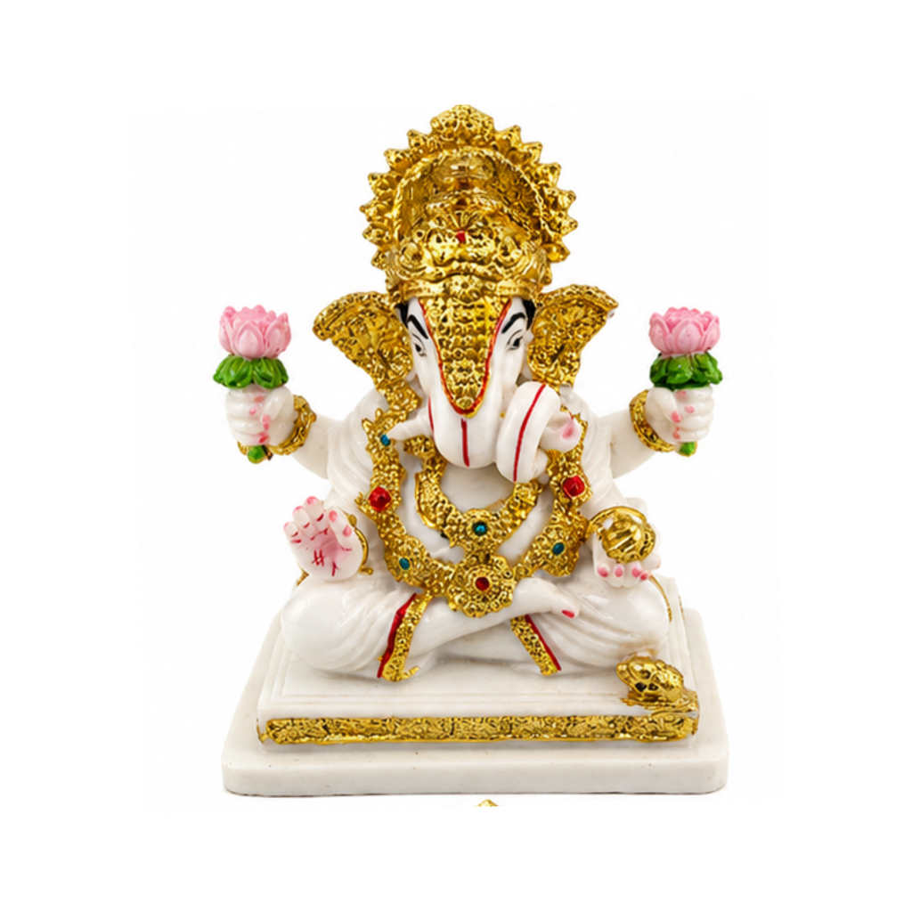 White Ganesha Murti | Traditional Ganapati Murti for Home Temple and Puja