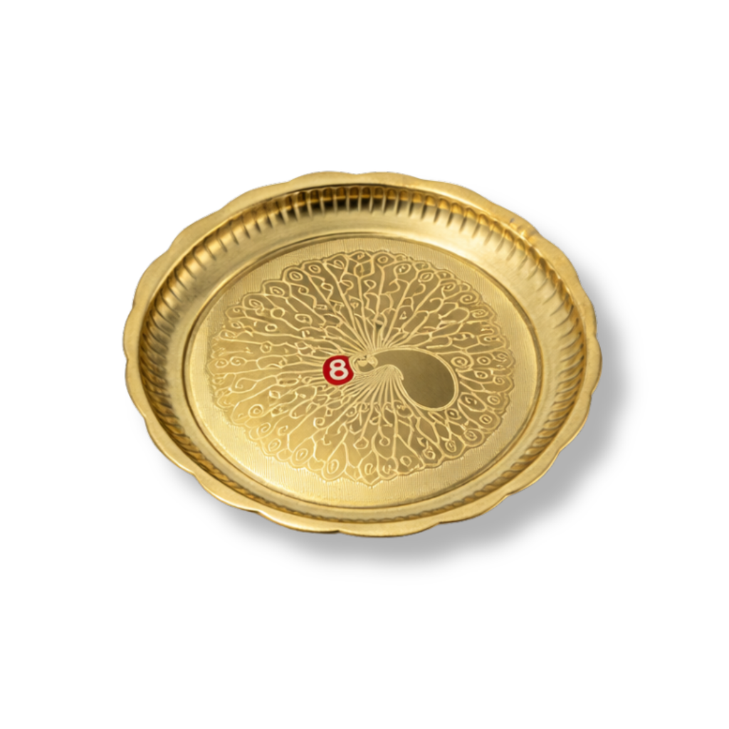 Brass Puja Thali with Peacock Design | Brass Plate | Brass Aarti Thali