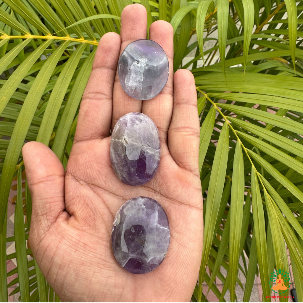Amethyst Palmstone Set of 3 | Natural Purple Amethyst Crystal Stones | Polished Oval Palm Stones | Crystal Worry Stone