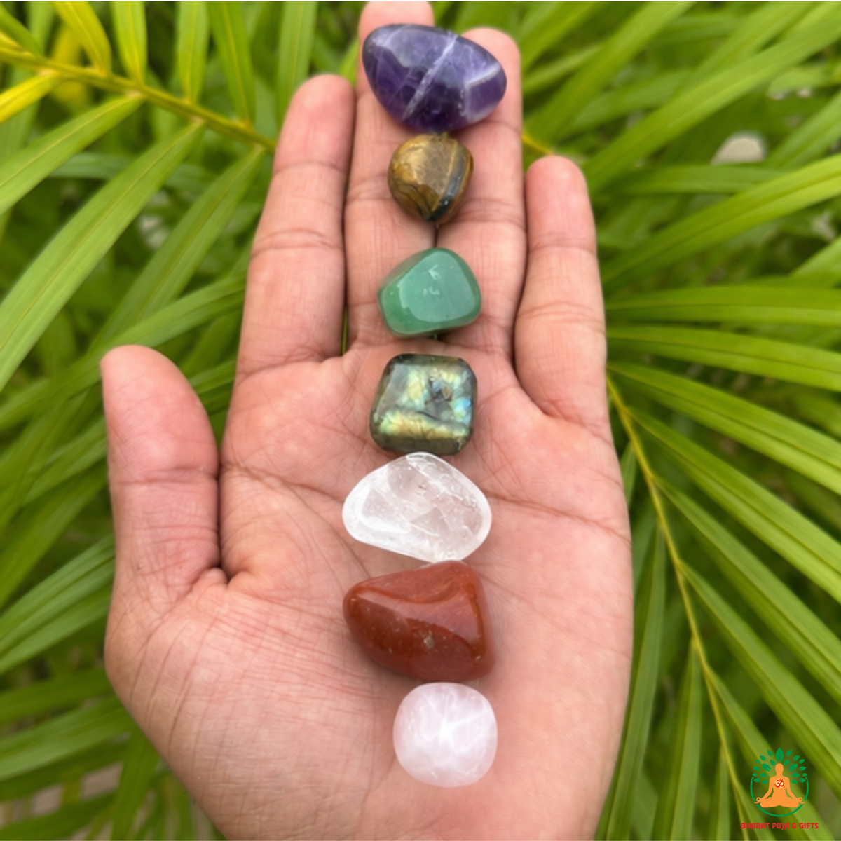 7 Chakra Tumble Stone Set | Polished Chakra Healing Crystals | Amethyst Tiger Eye Red Jasper Green Aventurine Labradorite Clear Quartz Carnelian Rose Quartz Tumbled Crystal Set