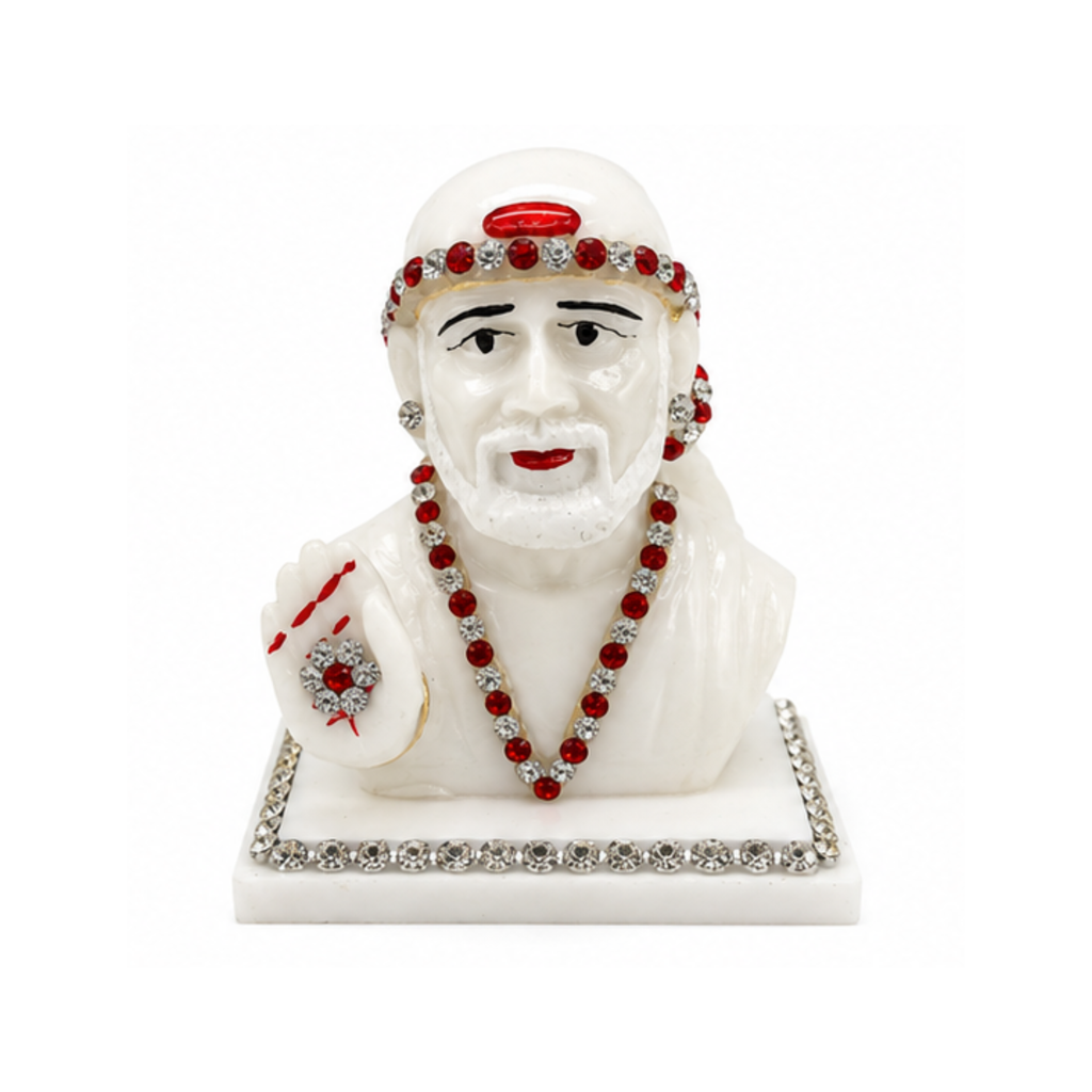 Sai Baba Head Idol | White Shirdi Sai Baba Statue | Sai Baba Murti for Car Dashboard