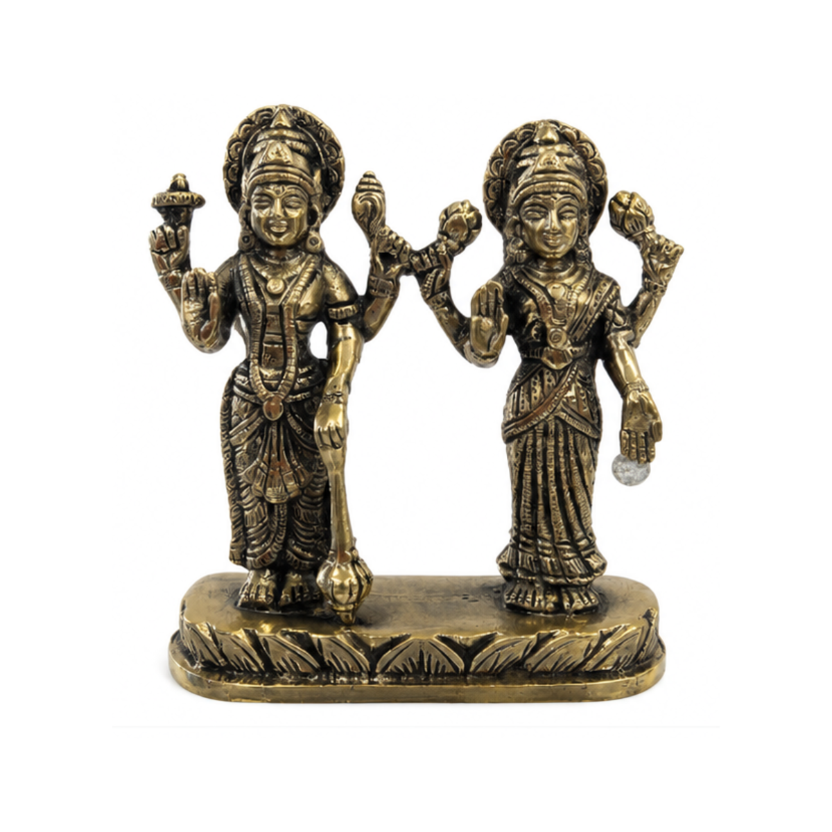 Brass Vishnu and Lakshmi Idol | Lord Visnu and Laxmi Murti | Brass Lakshmi Narayana Statue | Home Temple Laxmi Narayana