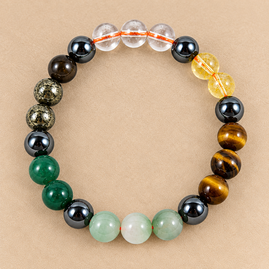 Abundance Bracelet - Dhanyog Bracelet | Green Aventurine Citrine Pyrite Tiger Eye Crystal Bracelet | Prosperity & Abundance Jewelry | Gift