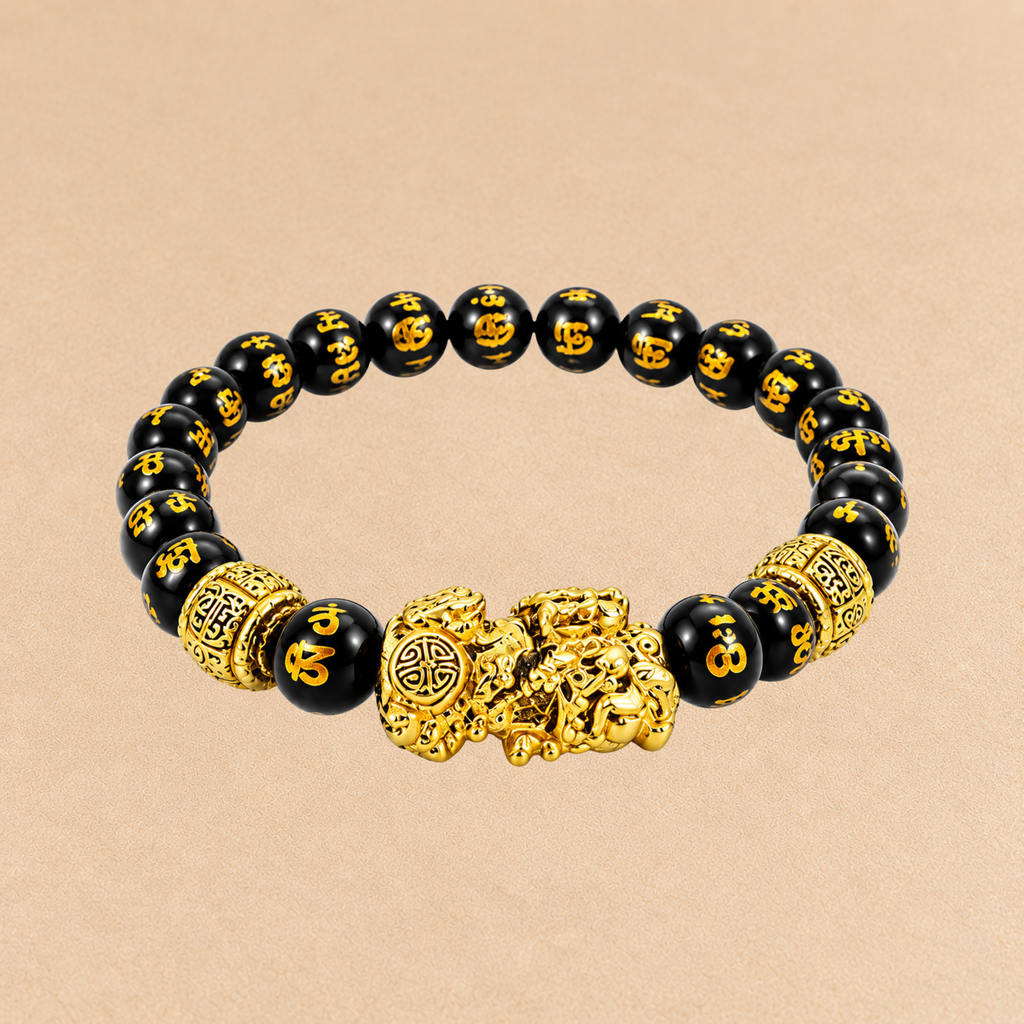 Pixiu Black Obsidian Bracelet | Black Bead Prosperity Bracelet | Gold Pixiu Charm | Feng Shui Inspired Jewelry | Good Fortune Gift | Crystal Bracelet