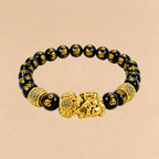 Pixiu Black Obsidian Bracelet | Black Bead Prosperity Bracelet | Gold Pixiu Charm | Feng Shui Inspired Jewelry | Good Fortune Gift | Crystal Bracelet