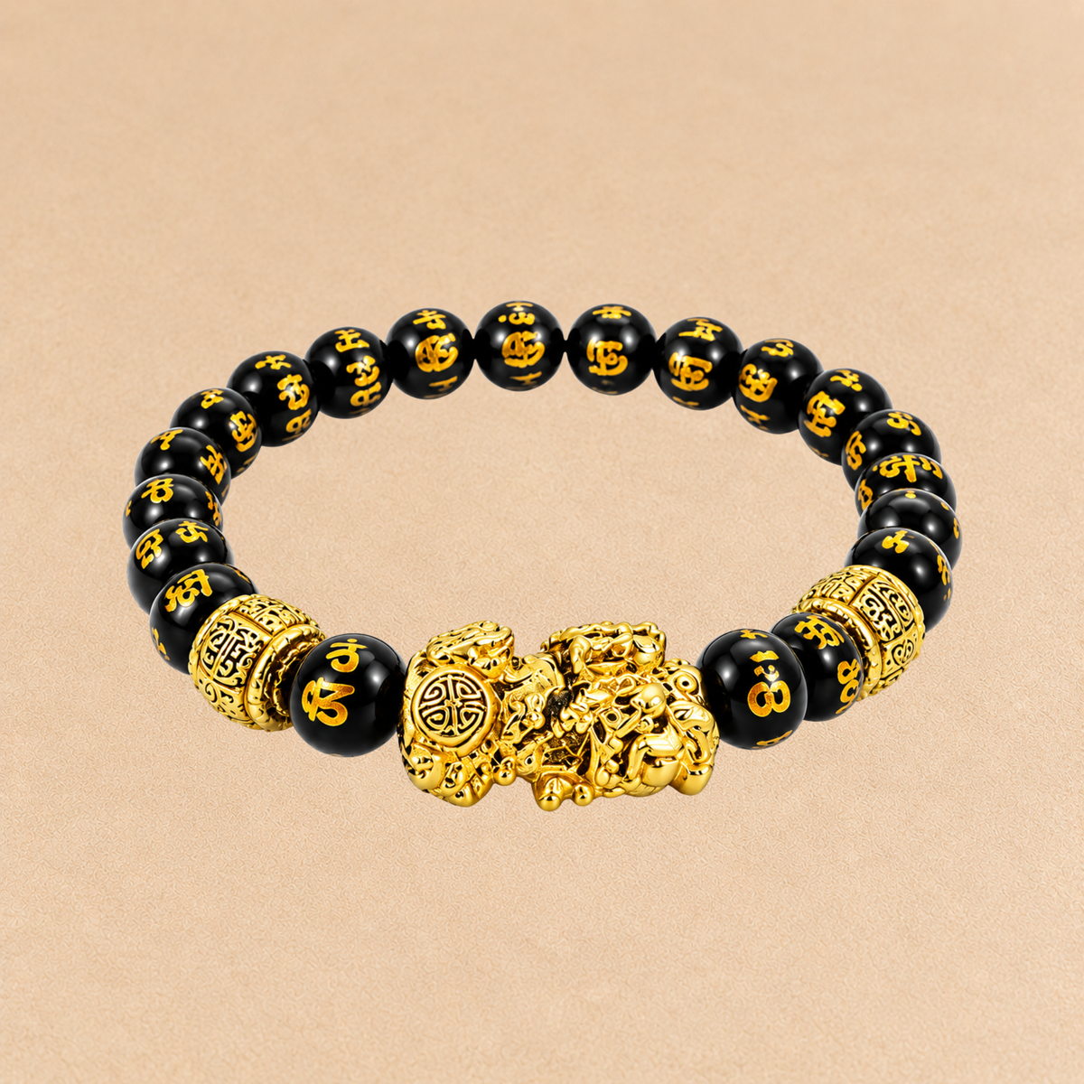 Pixiu Black Obsidian Bracelet | Black Bead Prosperity Bracelet | Gold Pixiu Charm | Feng Shui Inspired Jewelry | Good Fortune Gift | Crystal Bracelet