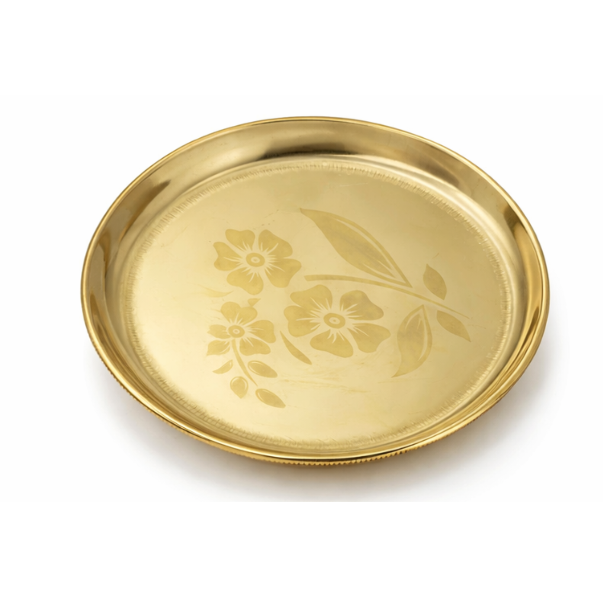 Brass Thali with Flower Design 8.5 inch | Brass Plate with Flowers | Brass Aarti Puja Thali