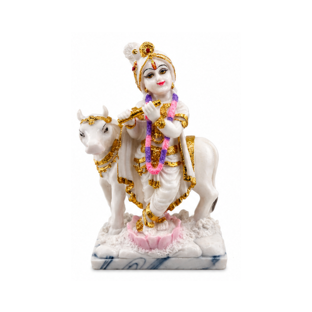 Krishna with Cow Murti | Handcrafted Lord Krishna with Gau Mata Statue