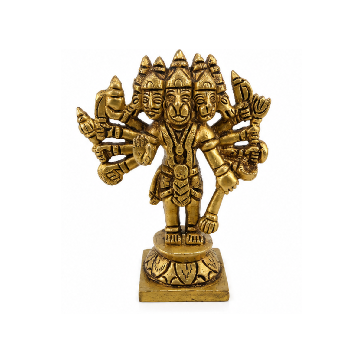 Brass Panchmukhi Hanuman Idol | Five-Faced Hanuman Statue | Panchamukhi Hanuman Murti