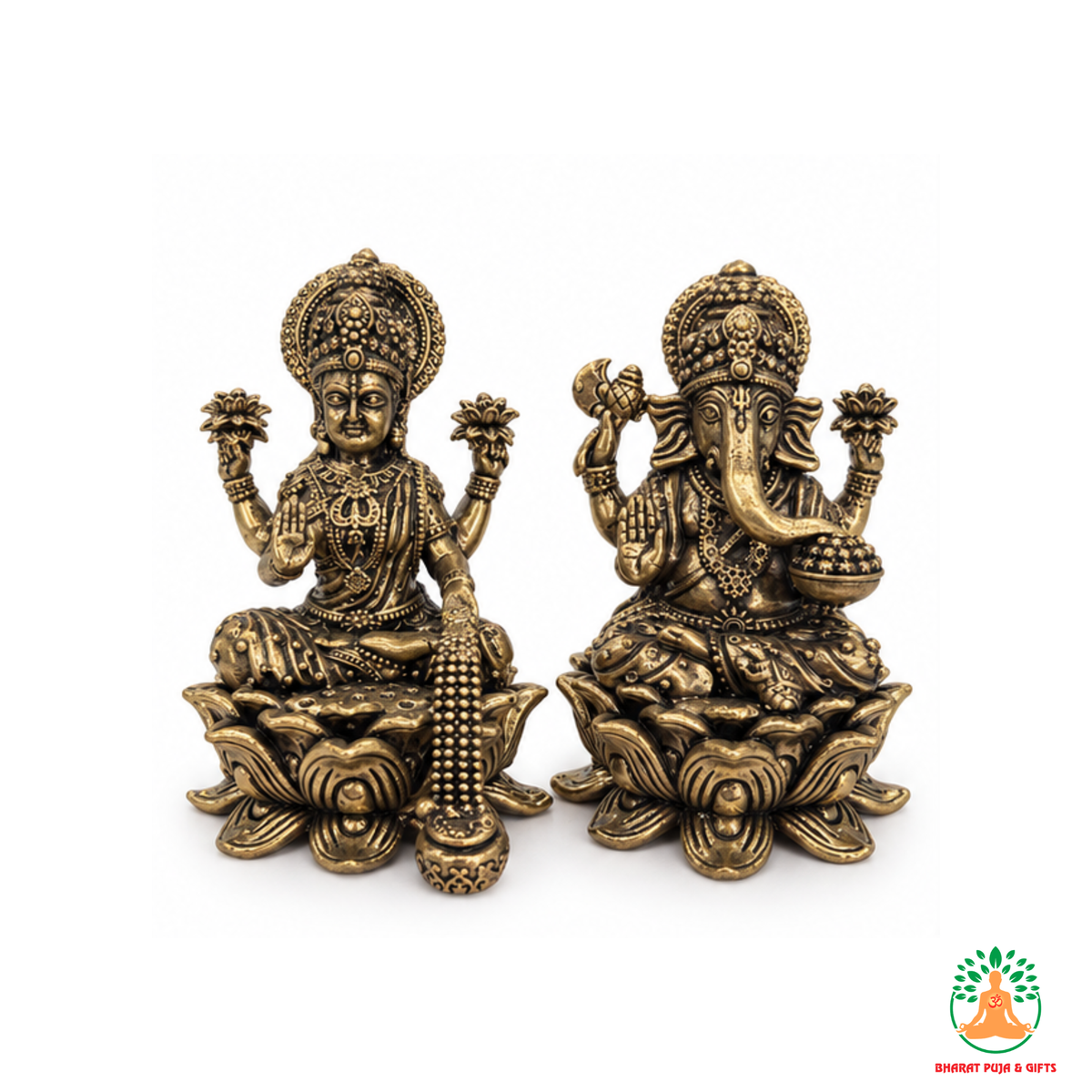 Lakshmi Ganesha Idol Set – Antique Gold Hindu Deity Statues for Puja & Home Decor