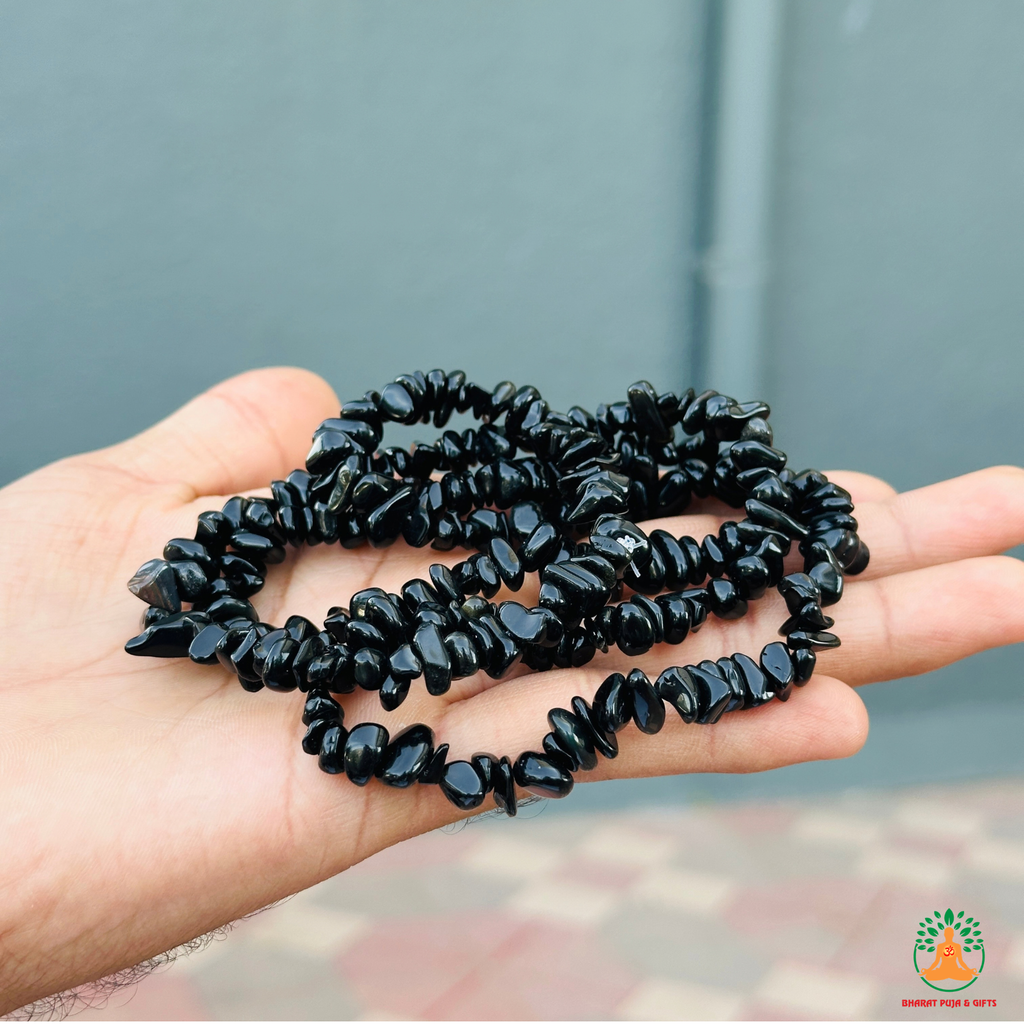 Black Obsidian Chips Crystal Necklace | Black Obsidian Beaded Necklace | Gemstone Necklace