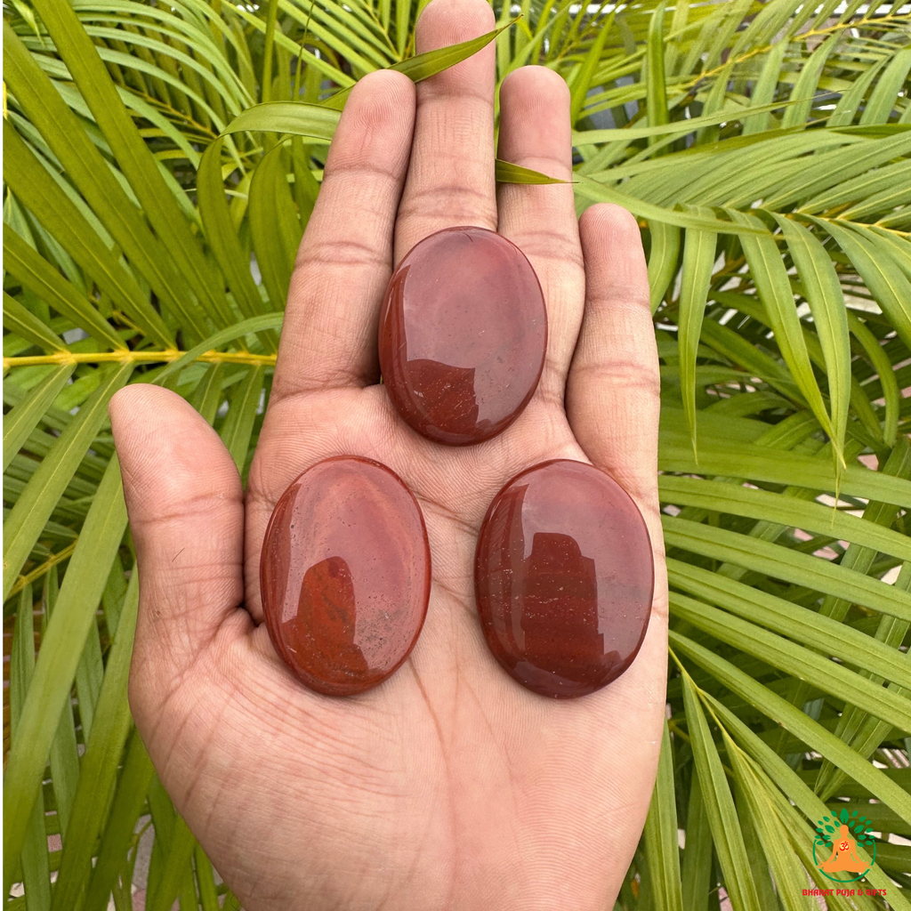 Red Jasper Palmstone Set of 3 – Natural Polished Crystal Stones | Grounding Root Chakra Crystal Healing | Polished Worry Stone