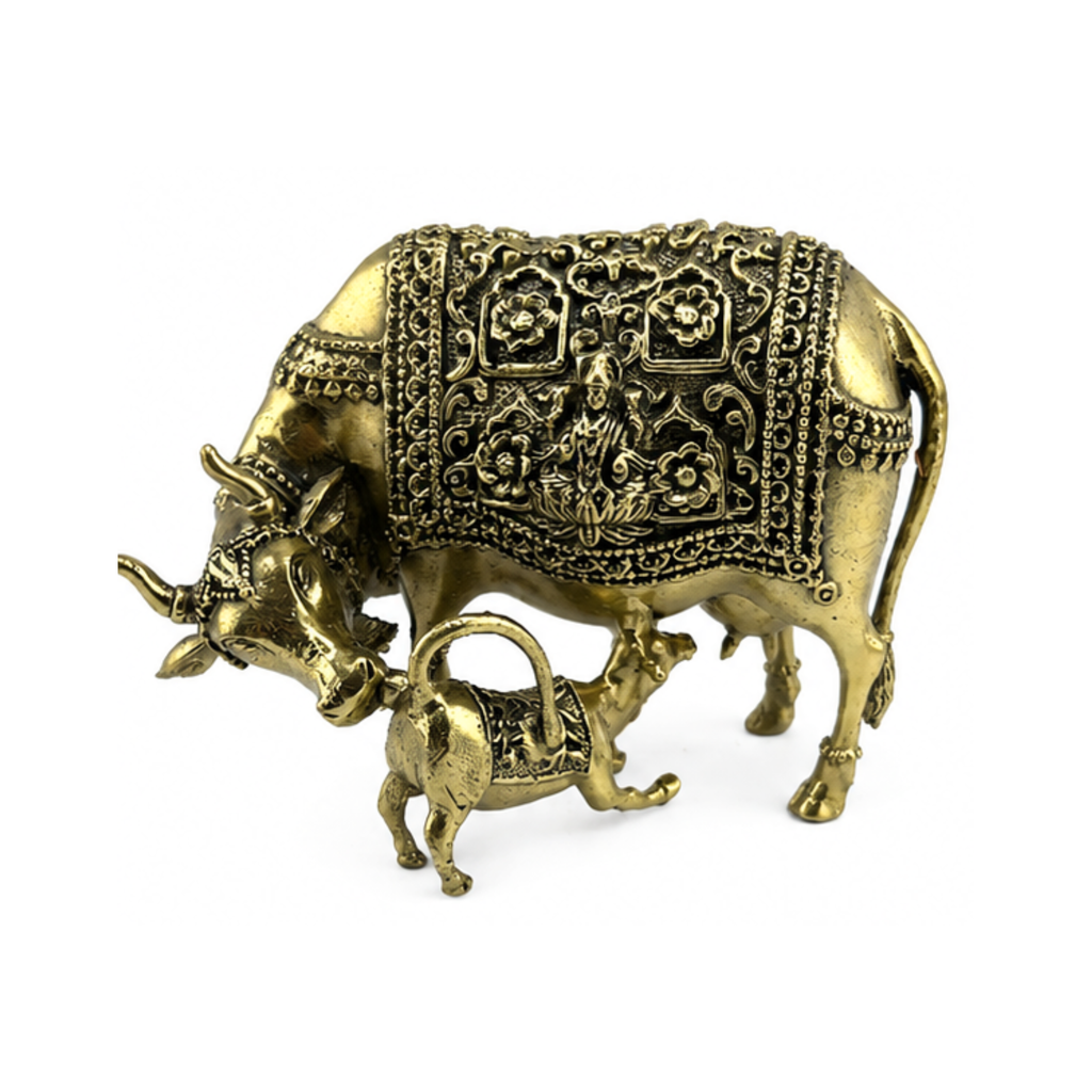 Panchaloha Kamadhenu Idol | Panchadhatu Cow and Calf Murti | Panchalogam Gau Mata Statue