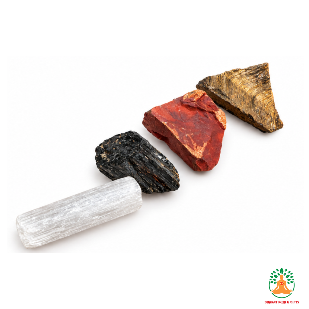 Protection Shielding Stone Set | Red Jasper Tiger Eye Black Tourmaline Selenite Raw Crystal Set | Rough Crystal Set