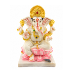 White Ganesha on Pink Lotus Idol | Lord Ganesha Murti for Home Mandir Puja | Ganpati Statue