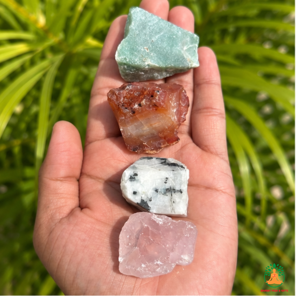 Love Relationship Raw Stone Set | Green Aventurine Carnelian Rainbow Moonstone Rose Quartz Natural Crystal Set | Spiritual Gift