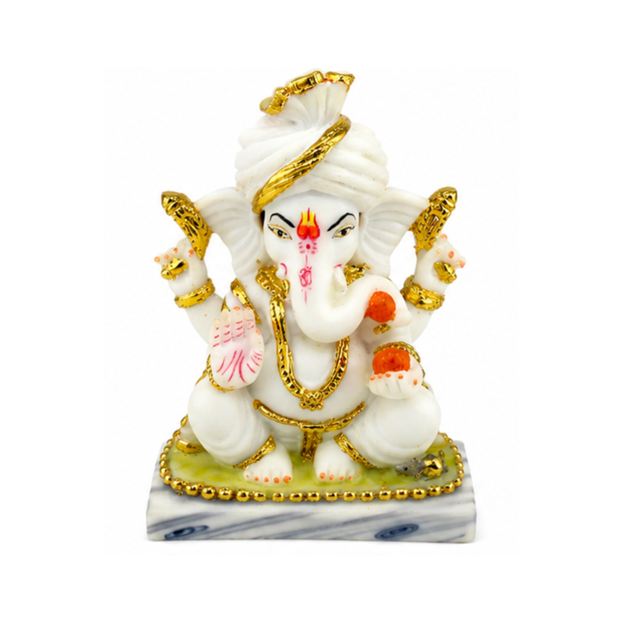 White Ganesha Idol| White & Gold / White with Orange Modak | Ganapati Murti