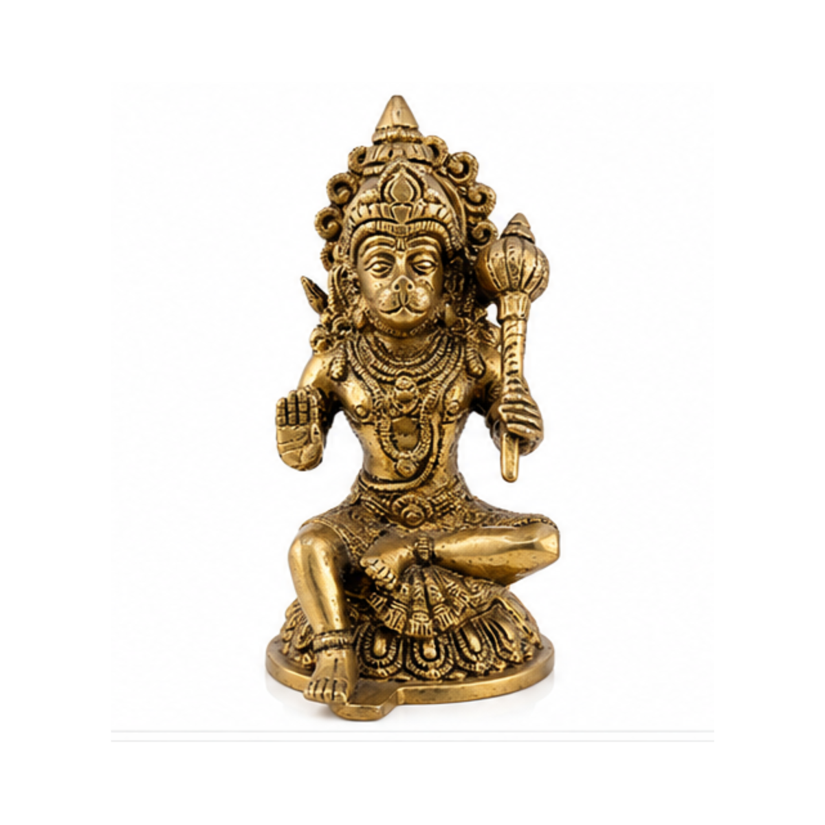 Brass Hanuman Idol | Seated Bajrangbali with Gada