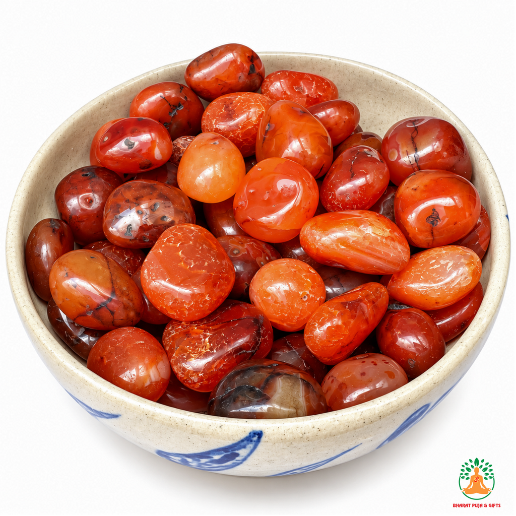 Natural Carnelian Tumble Stones – Polished Orange-Red Gemstones | Manifestation Healing and Meditation Crystals